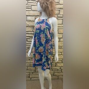 Pink Rose Blue Floral Dress